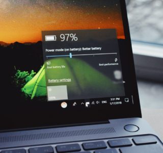 turn-on laptop displaying 97 percent battery