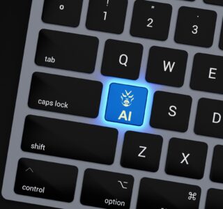 a-close-up-of-a-keyboard-with-a-blue-button