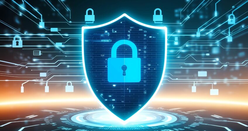 Free ai generated cybersecurity digital shield illustration