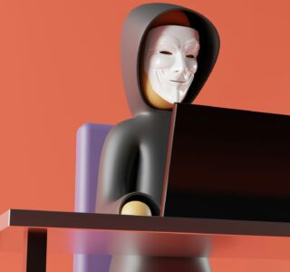 hacker typing on a laptop lego style