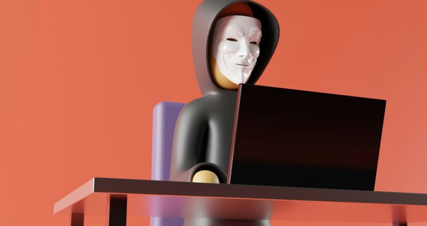 hacker typing on a laptop lego style